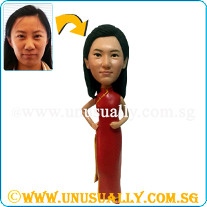 Custom 3D Red Fashionable Cheongsam Figurine